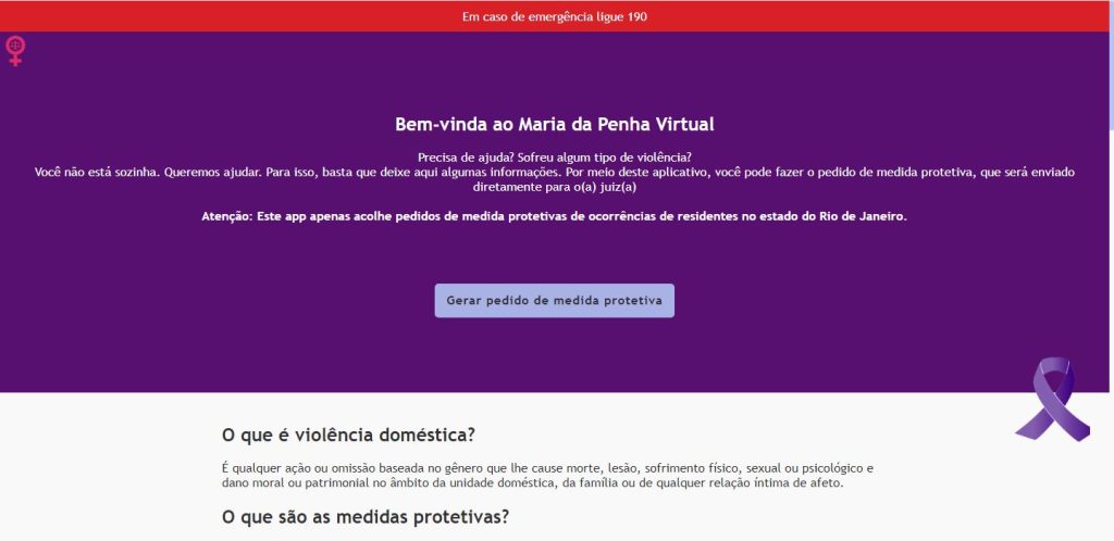 Reprodução site Maria da Penha Virtual