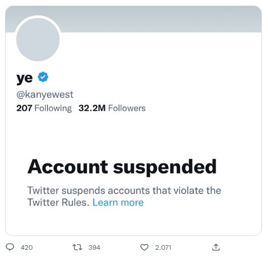 Kanye West é suspenso do Twitter por incitar violência